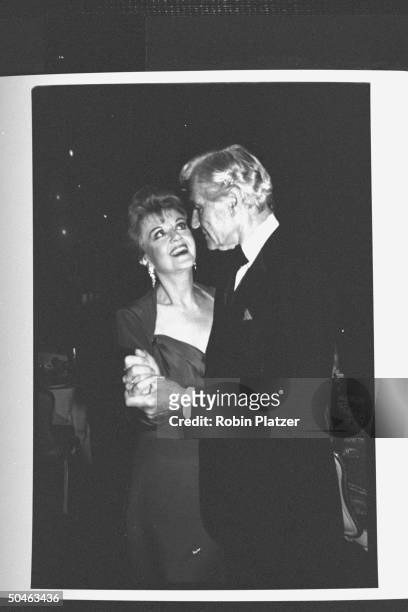 Actress Angela Lansbury dancing with her husband Peter Shaw the night of the 43rd Annual Tony Awards, which she hosted.