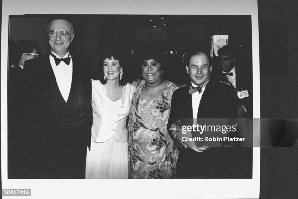 Actor Philip Bosco , actress Pauline Collins , actress Ruth Brown and actor Jason Alexander all 1989 Tony winners, standing arm-in-arm at the 43rd...