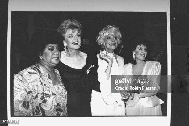 Actresses Ruth Brown , Angela Lansbury , Carol Channing and Pauline Collins standing with their arms linked at the 43rd Annual Tony Awards ceremony.