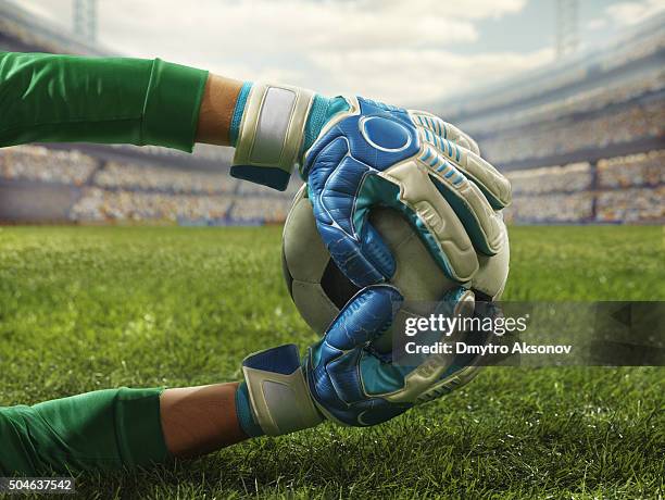 soccer goalkeeper catches a ball - goalkeeper soccer stockfoto's en -beelden