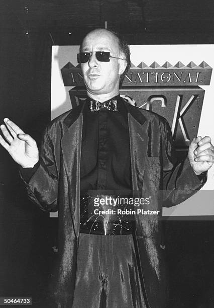 Musician Paul Shaffer in glittering silk suit w. Cumberbund & bowtie.
