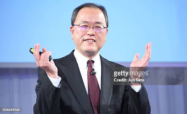 Of KDDI Takashi Tanaka attends the KDDI 2016 Spring Press Conference on January 12, 2016 in Tokyo, Japan.
