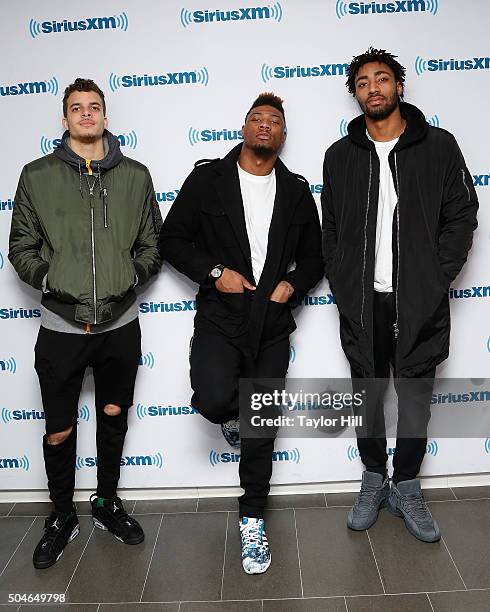 Hunter, Marcus Smart, and James Young of the Boston Celtics visit the SiriusXM Studios on January 11, 2016 in New York City.