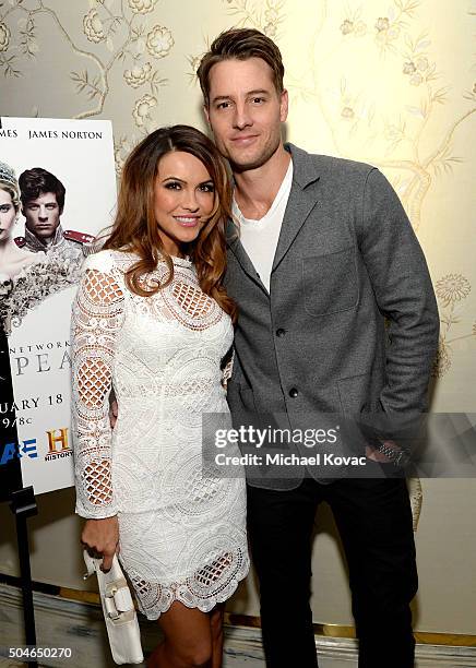 Actors Chrishell Stause and Justin Hartley attend The Weinstein Company And A+E Networks "War And Peace" screening at The London West Hollywood on...