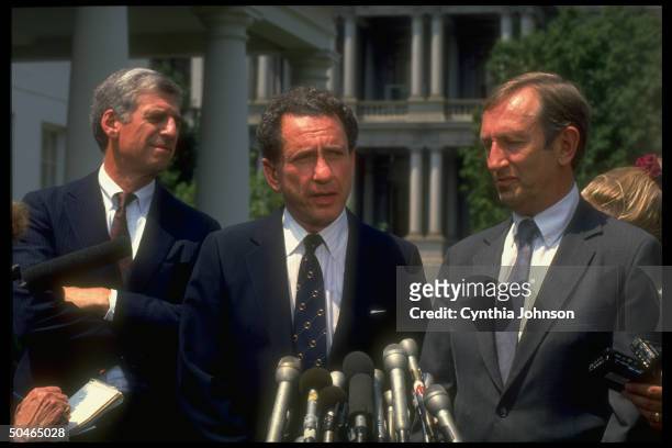 Repub. Senators Jim Jeffords , Arlen Specter & John Danforth w. Press after WH mtg. Re Civil Rights Bill.