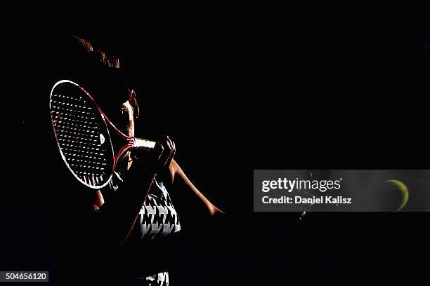 Arantxa Sanchez Vicario of Spain competes during the 2016 World Tennis Challenge match between Arantxa Sanchez Vicario of Spain and Marion Bartoli of...