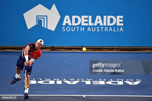 Lleyton Hewitt of Australia competes during the 2016 World Tennis Challenge match between Lleyton Hewitt of Australia and Fernando Verdasco of Spain...