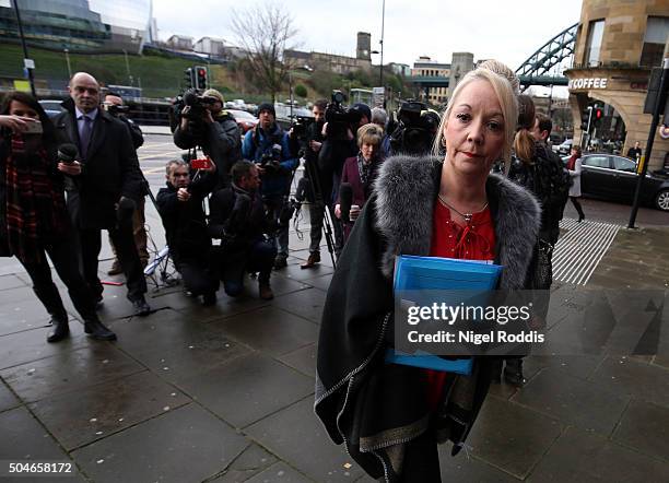 Debbie Essery, sister of PC David Rathband, arrives ahead of the family's court case against Northumbria police at Newcastle Crown Court on January...