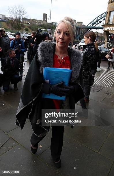 Debbie Essery, sister of PC David Rathband, arrives ahead of the family's court case against Northumbria police at Newcastle Crown Court on January...