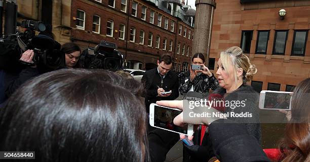 Debbie Essery, sister of PC David Rathband, speaks to the media ahead of the family's court case against Northumbria police at Newcastle Crown Court...