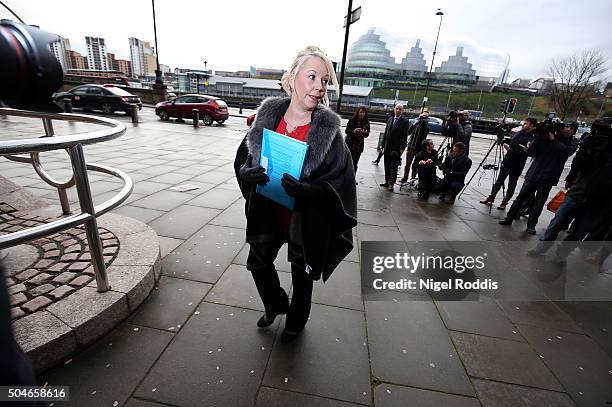 Debbie Essery, sister of PC David Rathband, arrives ahead of the family's court case against Northumbria police at Newcastle Crown Court on January...