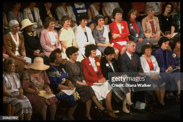 Dem. Pres. Cand. Walter Mondale among Dem. Women incl. Feinstein, Mikulski, unident., Schroeder, & Holtzman, Dem. Convention.