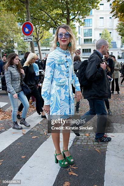 Casting agent Natalie Joos wears on day 9 during Paris Fashion Week Spring/Summer 2016/17 on October 7, 2015 in London, England. Natalie Joos