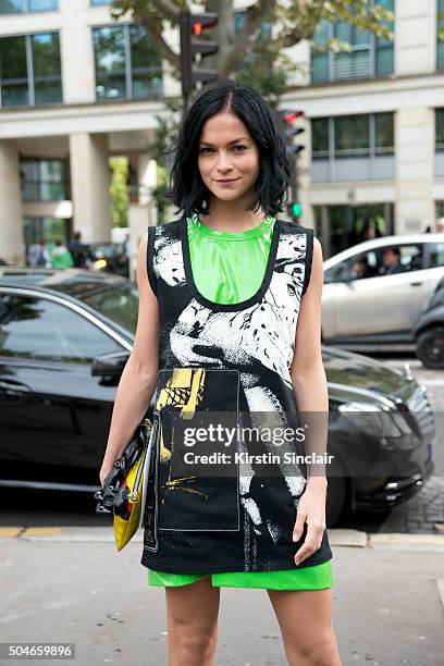 Model and DJ Leigh Lezark wears all Miu Miu on day 9 during Paris Fashion Week Spring/Summer 2016/17 on October 7, 2015 in London, England.