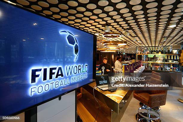 General view on the exhibition hall of the FIFA World Football Museum on January 12, 2016 in Zurich, Switzerland.
