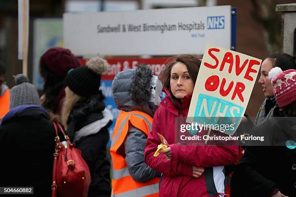 Junior Doctors and supporters picket outside Sandwell General Hospital in West Bromwich as they and other doctors stage a 24-hour strike across the...