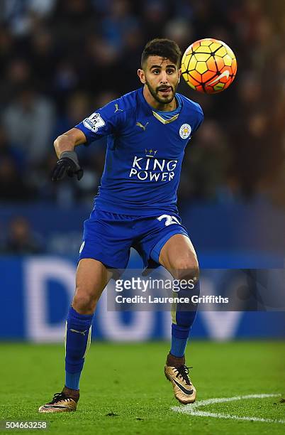 Riyad Mahrez of Leicester City in action during the Barclays Premier League match between Leicester City and Bornemouth at The King Power Stadium on...