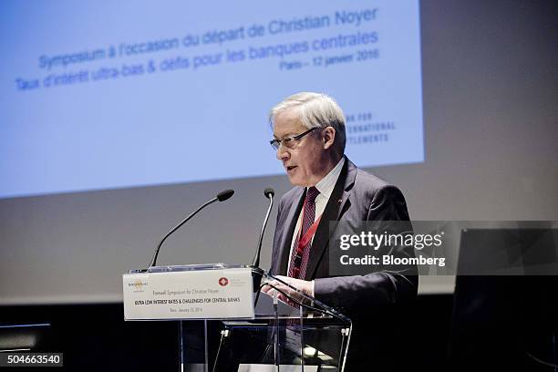 Christian Noyer, former governor of the Bank of France, speaks during a Banque de France symposium in Paris, France, on Tuesday, Jan. 12, 2016....