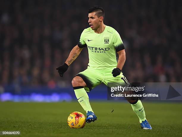 Sergio Aguero of Manchester City in action during the Capital One Cup Semi Final First Leg match between Everton and Manchester City at Goodison Park...