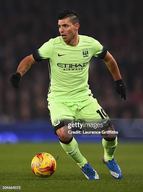 Sergio Aguero of Manchester City in action during the Capital One Cup Semi Final First Leg match between Everton and Manchester City at Goodison Park...