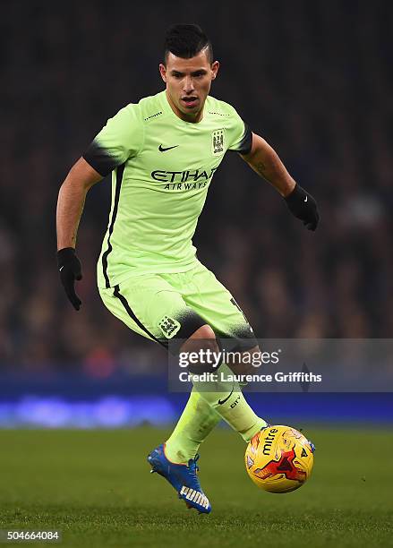 Sergio Aguero of Manchester City in action during the Capital One Cup Semi Final First Leg match between Everton and Manchester City at Goodison Park...