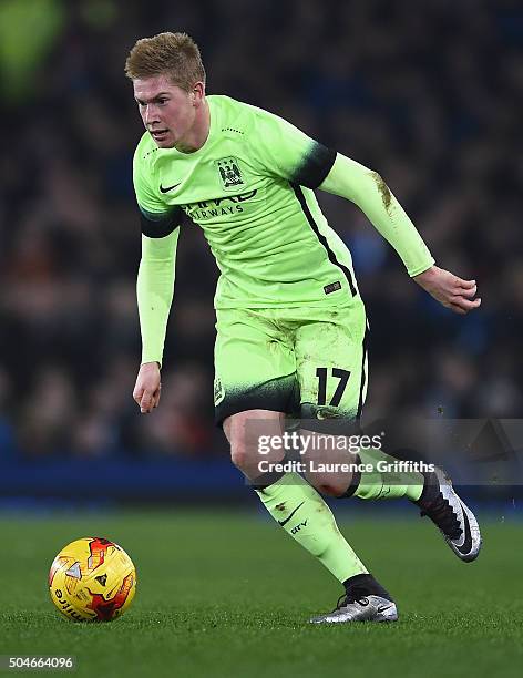 Kevin De Bruyne of Manchester City in action during the Capital One Cup Semi Final First Leg match between Everton and Manchester City at Goodison...