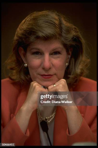 Natl. Public Radio legal affairs correspondent Nina Totenberg on WETA Capitol Hill set, monitoring Thomas nomination hrgs.