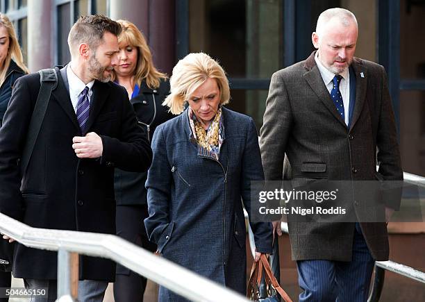 Kath Rathband leaves after appearing at PC David Rathband family's court case against Northumbria police at Newcastle Crown Court on January 12, 2016...