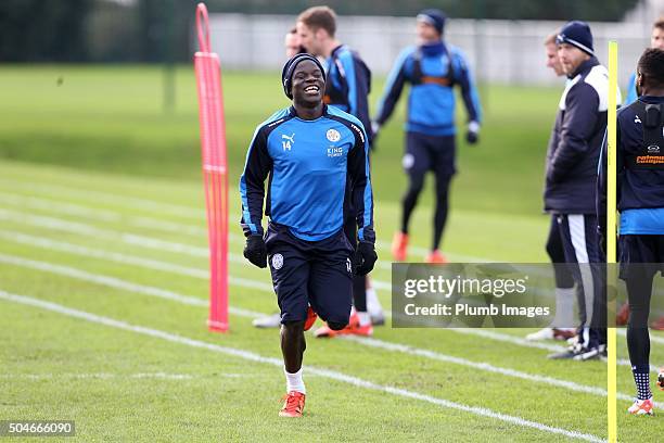 Golo Kante during the Leicester City training session at Belvoir Drive Training Complex on January 12th , 2016 in Leicester, United Kingdom.