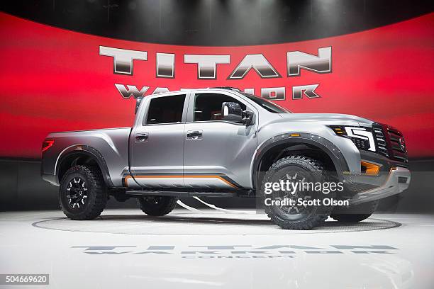 Nissan introduces the Titan Warrior concept pickup truck at the North American International Auto Show on January 12, 2016 in Detroit, Michigan. The...