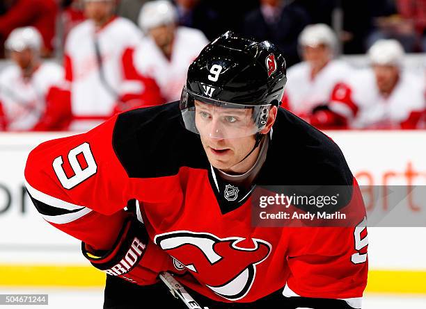 Jiri Tlusty of the New Jersey Devils looks on during the game against the Detroit Red Wings at the Prudential Center on January 4, 2016 in Newark,...
