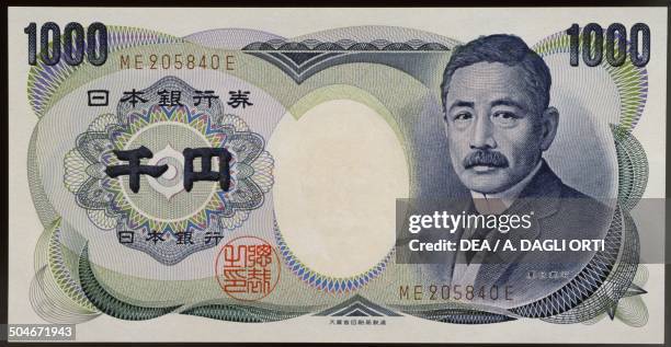 Yen banknote, obverse, portrait of Soseki Natsume . Japan, 20th century.