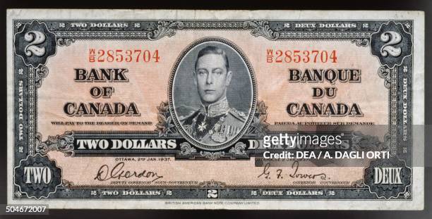 Dollars banknote obverse, King Giorgio VI . Canada, 20th century.
