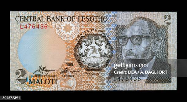 Maloti banknote obverse depicting Moshoeshoe II . Lesotho, 20th century.