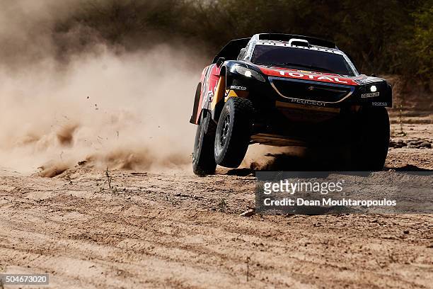 Sebastien Loeb of France and Daniel Elena of Monaco in the PEUGEOT 2008 DKR for TEAM PEUGEOT TOTAL compete on day 10 stage 9 during the 2016 Dakar...