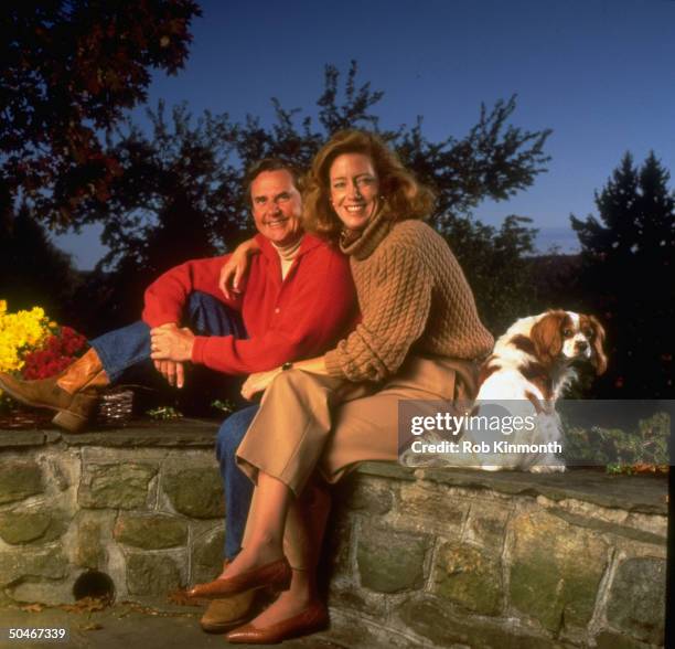 American Express CEO/chmn. James Robinson & wife Linda, pres. Of Robinson, Lake, Lerer & Montgomery public relations firm relaxing at country house.