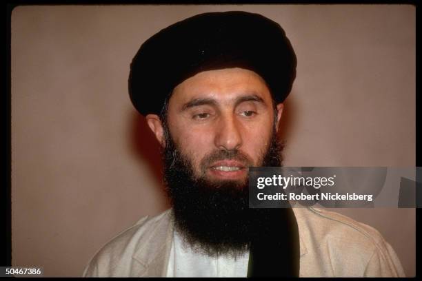 Afghan Hezb-i-Islami ldr. Gulbuddin Hekmatyar during Pakistani-mediated mtg. W. Other mujahedin ldrs trying to unite politically.