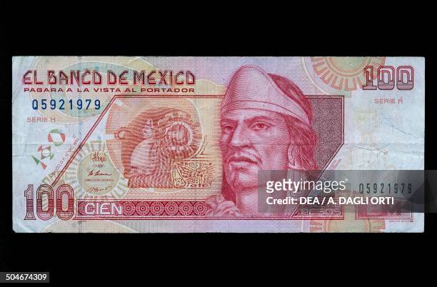 Nuevos pesos banknote obverse, Nezahualcoyotl . Mexico, 20th century.
