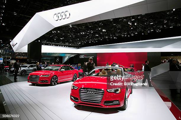 The Audi exhibit is shown at the 2016 North American International Auto Show January 12th, 2016 in Detroit, Michigan. The NAIAS runs from January...