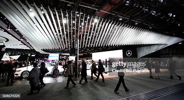 The Mercedes-Benz exhibit is shown at the 2016 North American International Auto Show January 12th, 2016 in Detroit, Michigan. The NAIAS runs from...