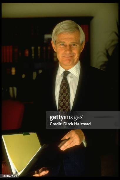 Fred Malek, dir. Of Pres. Bush's 1992 re-election campaign, in his office.