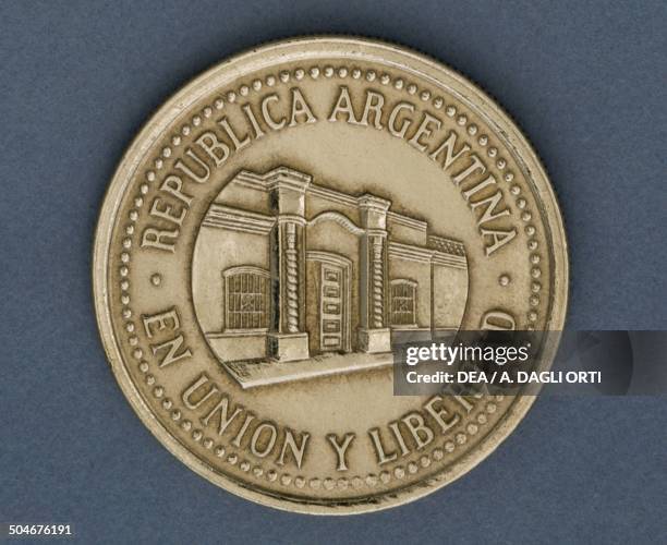 Centavos coin obverse, la Casa Historica de la Independencia in San Miguel de Tucuman. Argentina, 20th century.