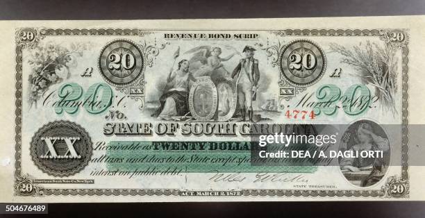 Dollars banknote, obverse. South Carolina, United States of America, 19th century.