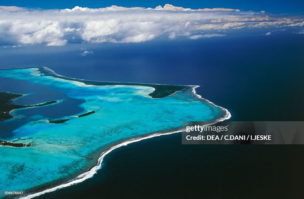 Aerial view of the lagoon and coral reef...
