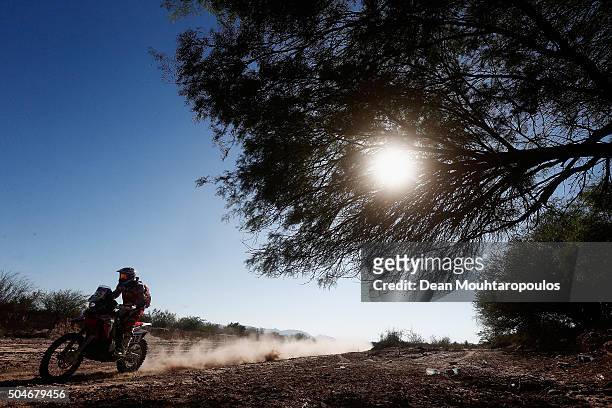 Paolo Ceci of Italy riding on and for HONDA CRF450RALLY TEAM HRC compete on day 10 stage 9 during the 2016 Dakar Rally on January 12, 2016 in near...