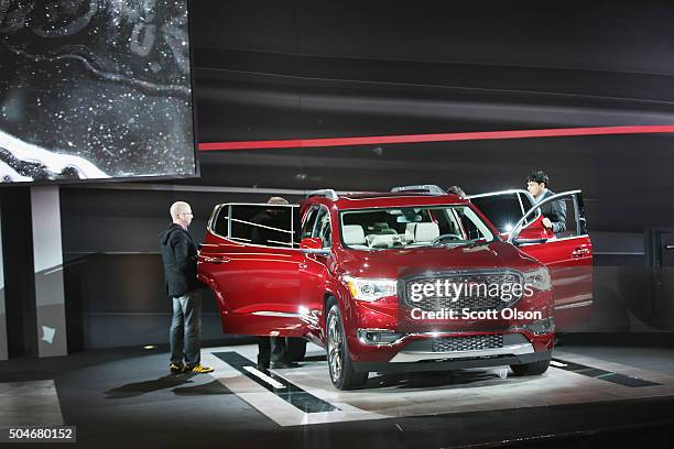 Shows off the Acadia Denali at the North American International Auto Show on January 12, 2016 in Detroit, Michigan. The show is open to the public...