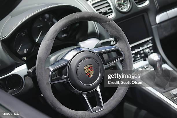 Porsche shows off the Boxter Spyder at the North American International Auto Show on January 12, 2016 in Detroit, Michigan. The show is open to the...