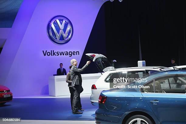 Volkswagen shows off their car lineup at the North American International Auto Show on January 12, 2016 in Detroit, Michigan. The show is open to the...