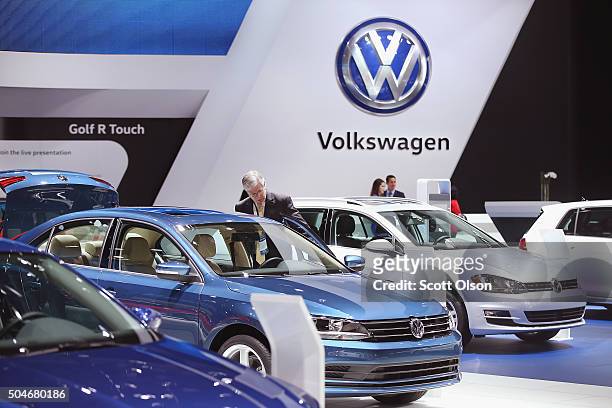 Volkswagen shows off their car lineup at the North American International Auto Show on January 12, 2016 in Detroit, Michigan. The show is open to the...
