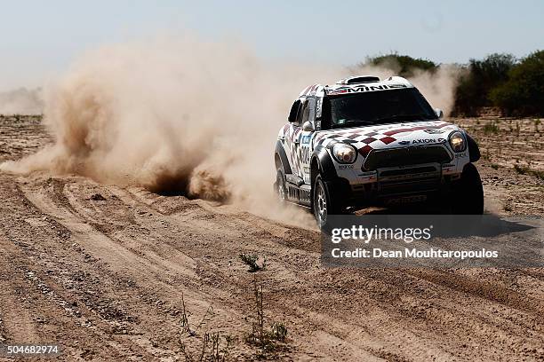 Nani Roma of Spain and Alex Bravo Haro of Spain in the MINI ALL4 RACING for AXION X-RAID TEAM compete on day 10 stage 9 during the 2016 Dakar Rally...